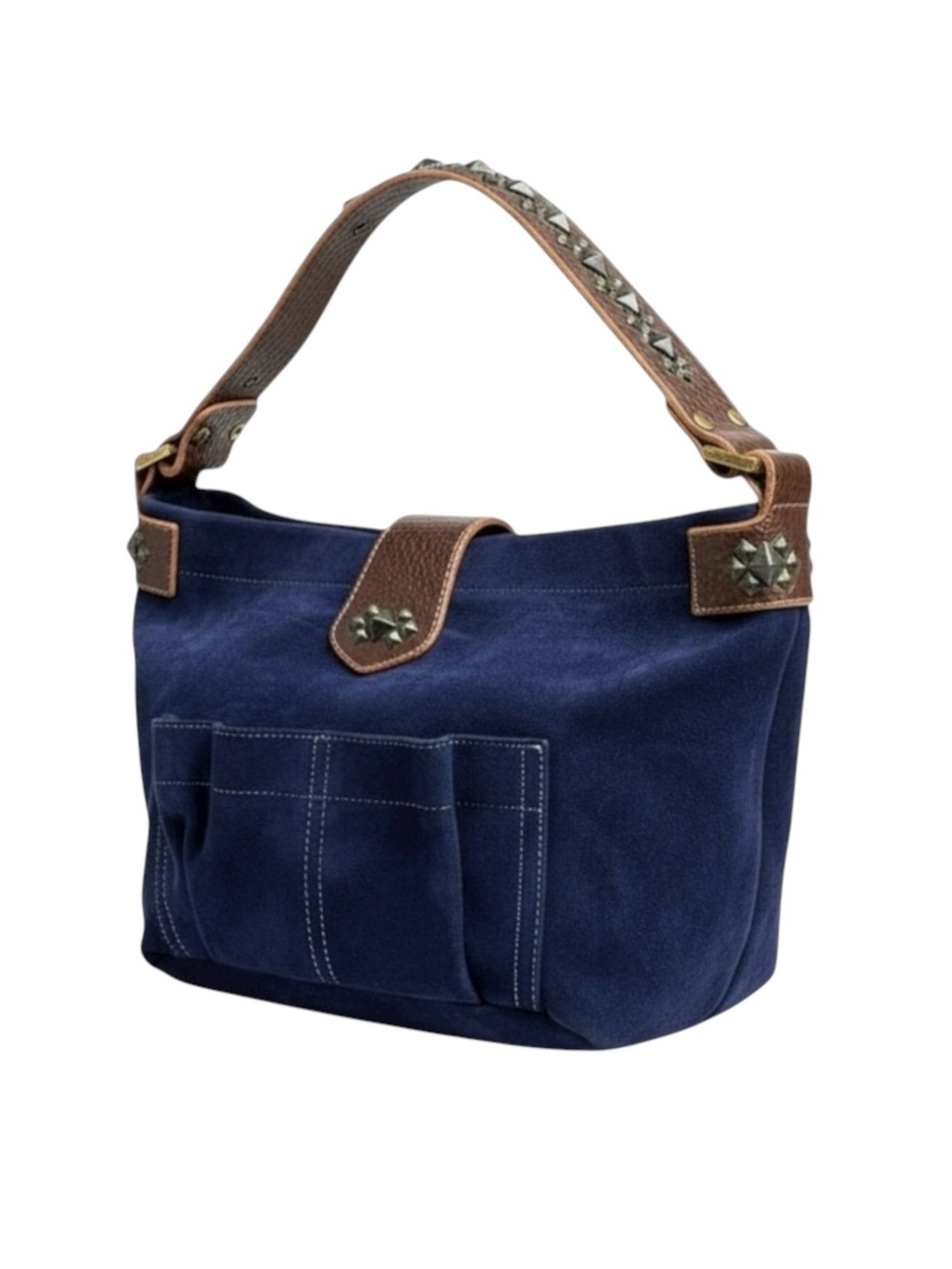 Limited Edition: Tylie ᪣ Y2K Utility Suede Hobo Bag ᪣ Pyramid Stud Strap ᪣ Blue - Picture 2 of 16